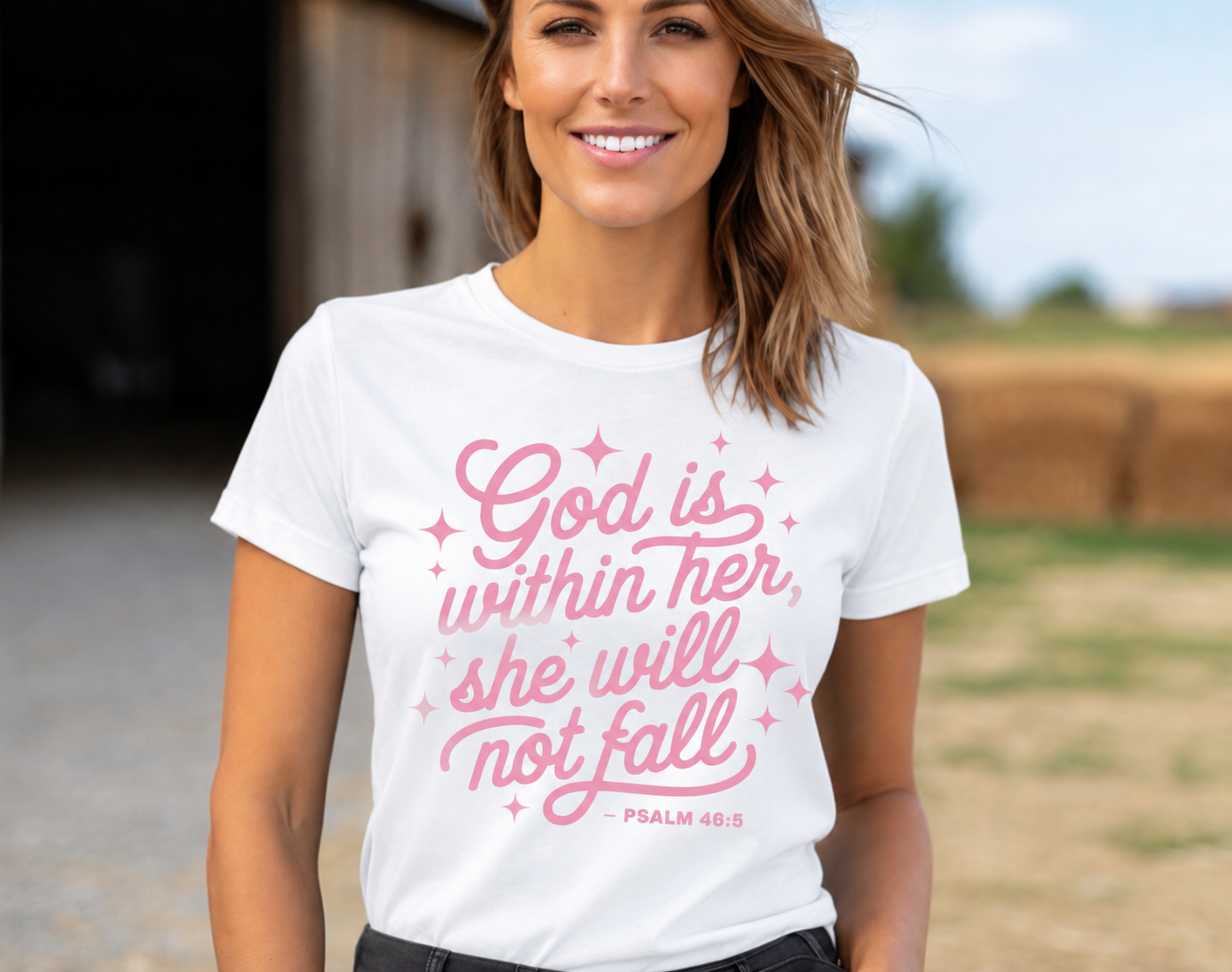 Single Color Screen Print -  God Is Within Her, She Will Not Fall – Psalm 46:5