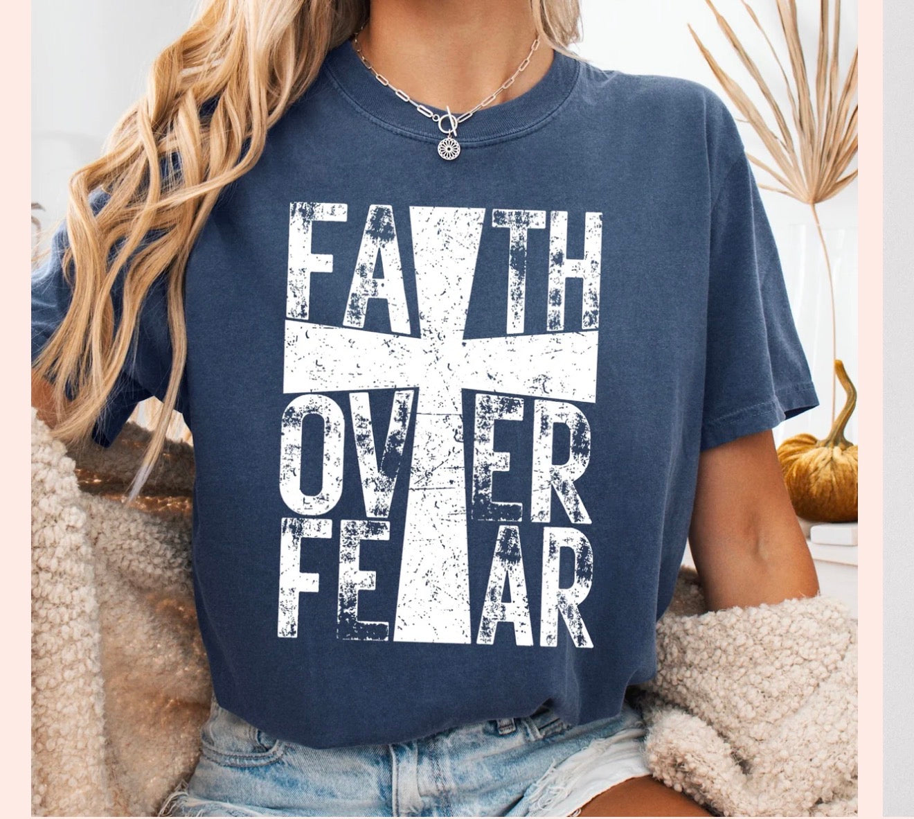 Single Color Screen Print - Faith Over Fear Cross