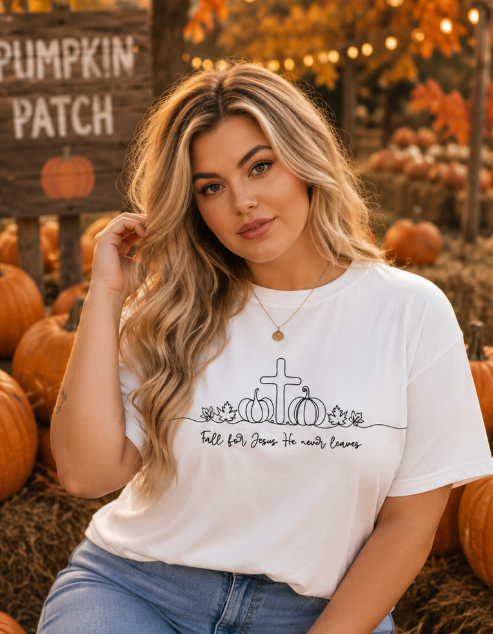 Single Color Screen Print - Fall for Jesus He Never Leaves