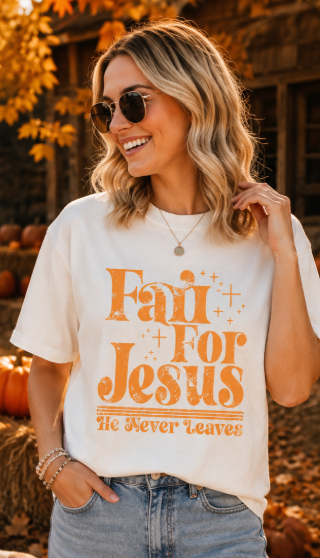 Single Color Screen Print - Fall for Jesus He Never Leaves