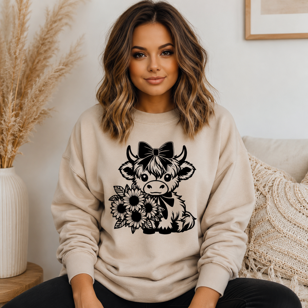 Single Color Screen Print - Cute Highland Cow Transfer