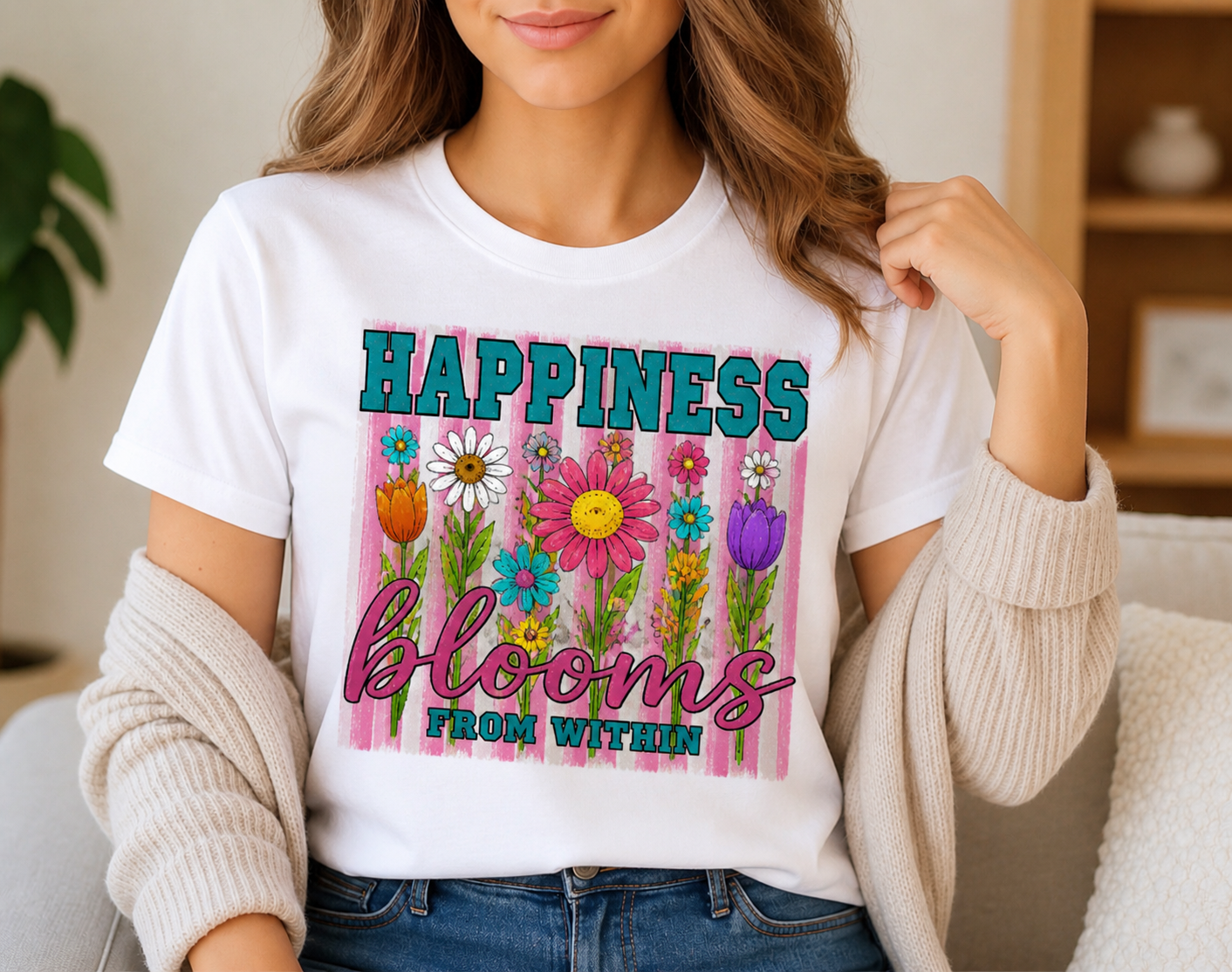Full Color Screen Print - Happiness Blooms From Within