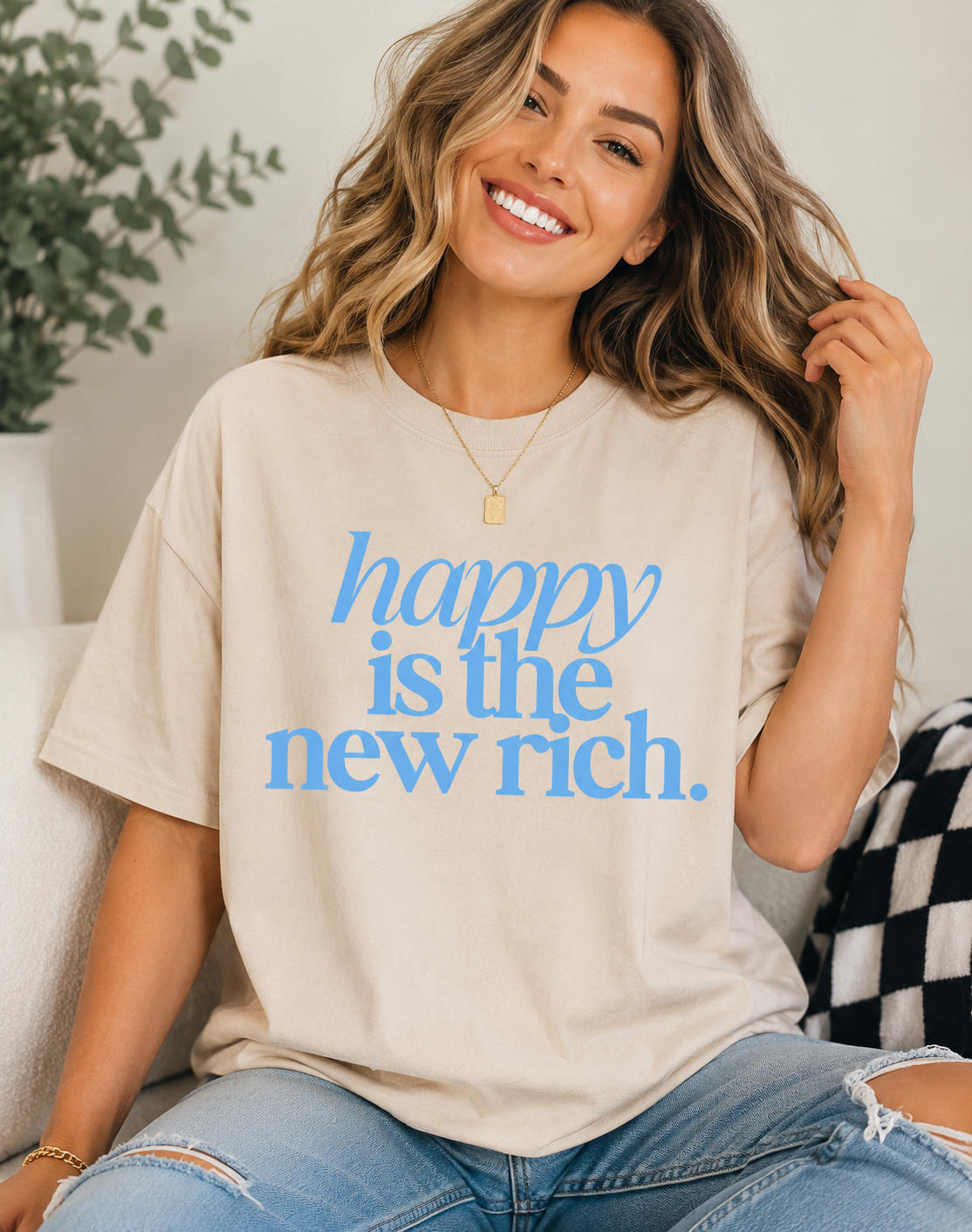 Single Color Screen Print -  Happy Is The New Rich