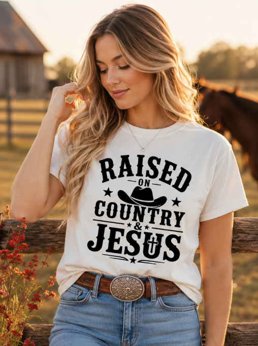 Single Color Screen Print - Raised on Country & Jesus